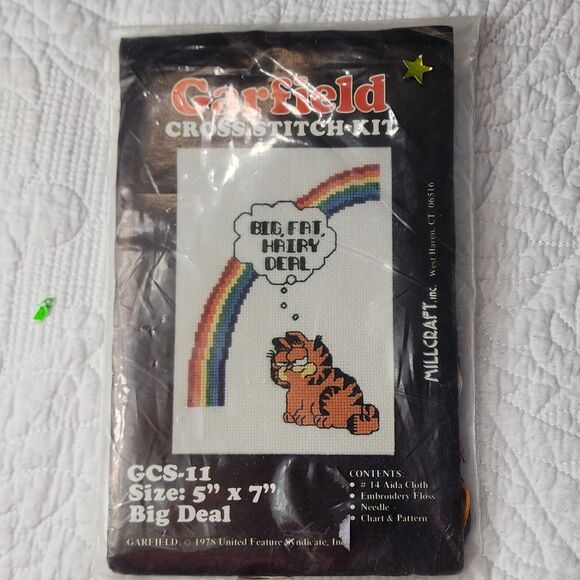 Vintage 1978 Garfield Cross Stitch Kit GCS-11 “Big Fat Hairy Deal” 5x7 Millcraft - Picture 5 of 6